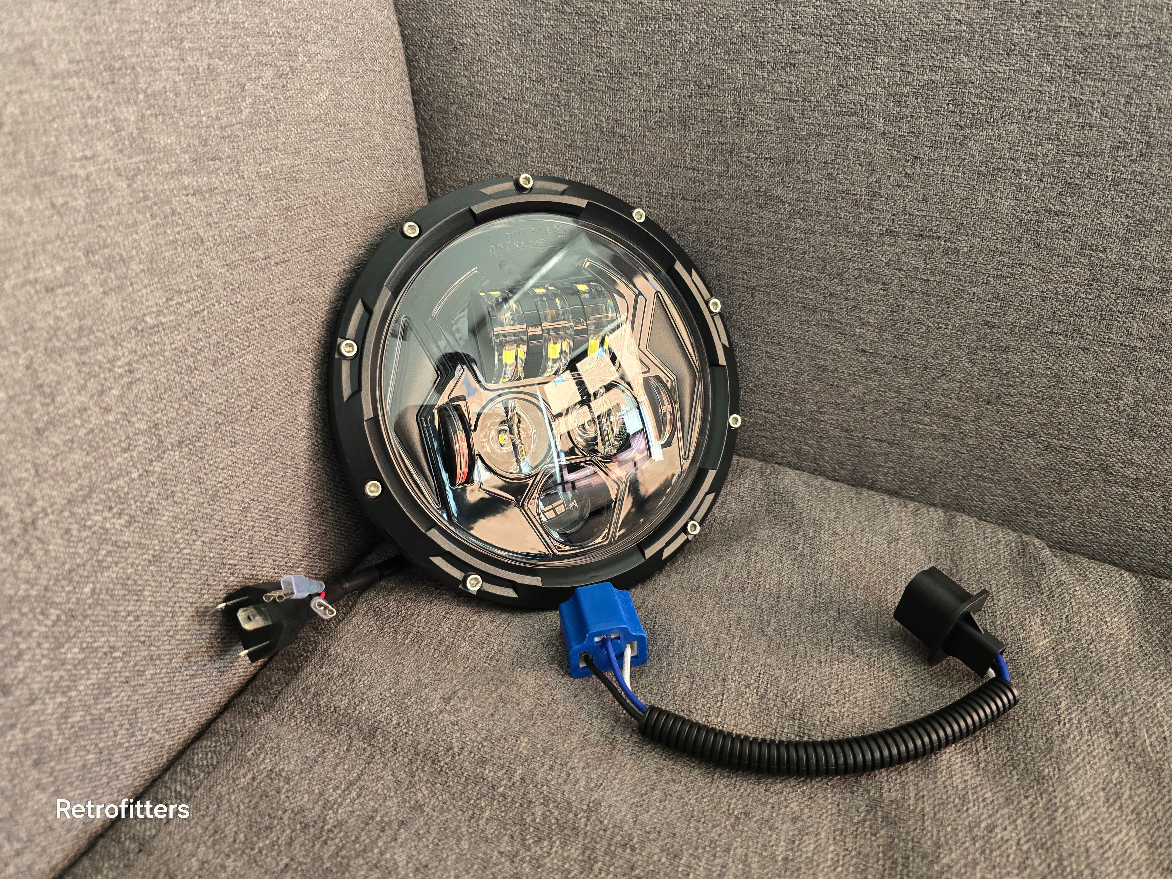 7 duim 100W LED-koplig met DRL Dagrylig Hoë lae straal amberkleurige flikkerlig