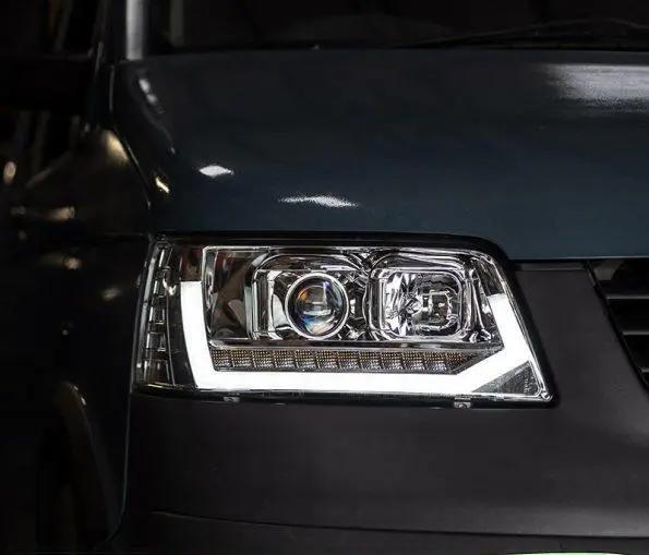 VW Transporter T5 (2003-09) – Headlights – Sequential Indicator – V2 – LED DRL – RHD – Chrome In stock with Supplier 7 to 14 days