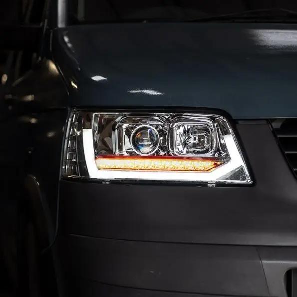 VW Transporter T5 (2003-09) – Headlights – Sequential Indicator – V2 – LED DRL – RHD – Chrome In stock with Supplier 7 to 14 days