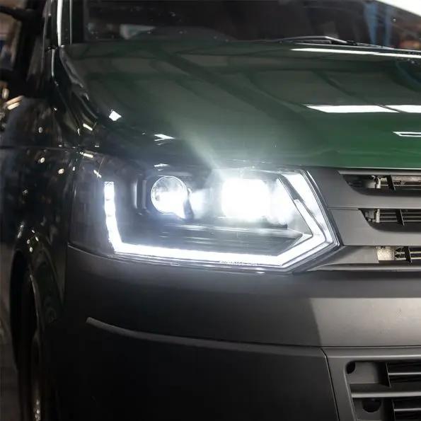 VW Transporter T5.1 (2010-15) – Headlights – Sequential Indicator – V3 – LED DRL – RHD – Black In stock with Supplier 7 to 14 days
