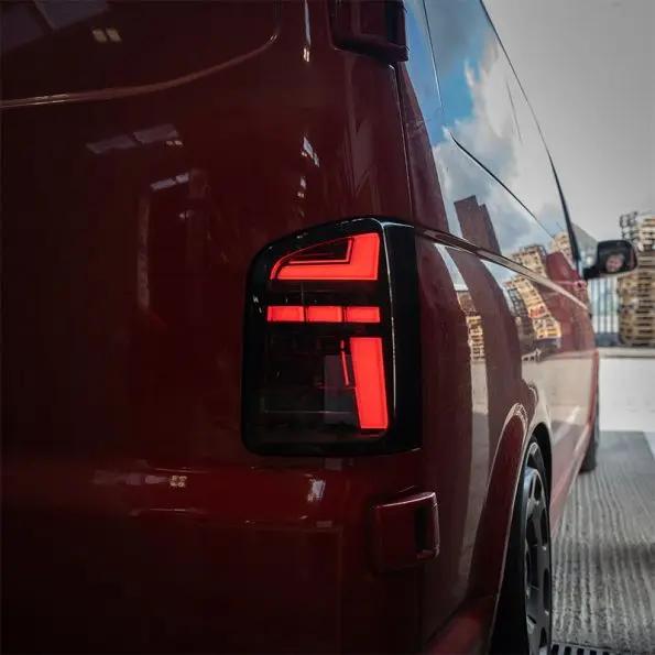 VW Transporter T6 – Rear Lights – Sequential Indicator – LED – RHD – Barn Door – Red Smoke (T6.1 Style) In stock with Supplier 7 to 14 days