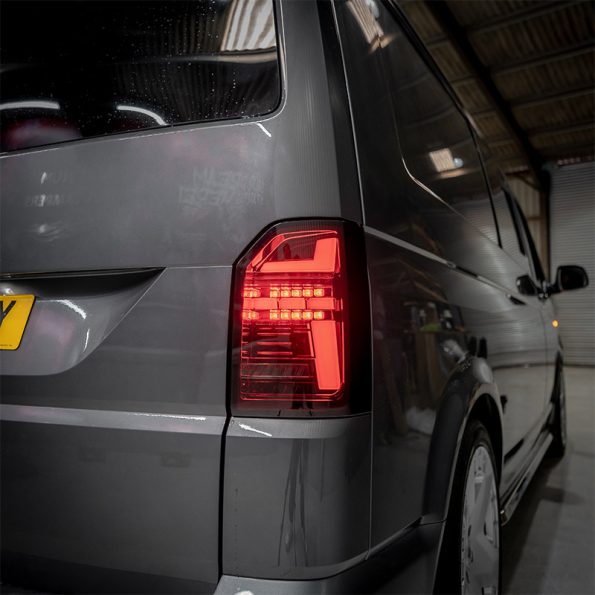 VW Transporter T6.1 – Rear Lights – Sequential Indicator – LED – RHD – Tailgate – Red Smoke