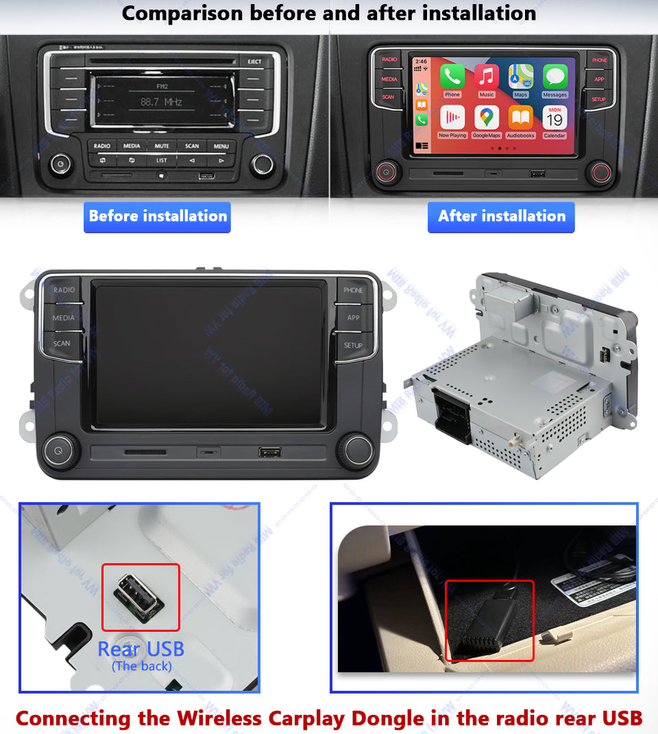 Volkswagen MIB2 6.5 inch Carplay and Android auto MQB Radio rcd440 with Rear usb port In stock with Supplier 7 to 14 days