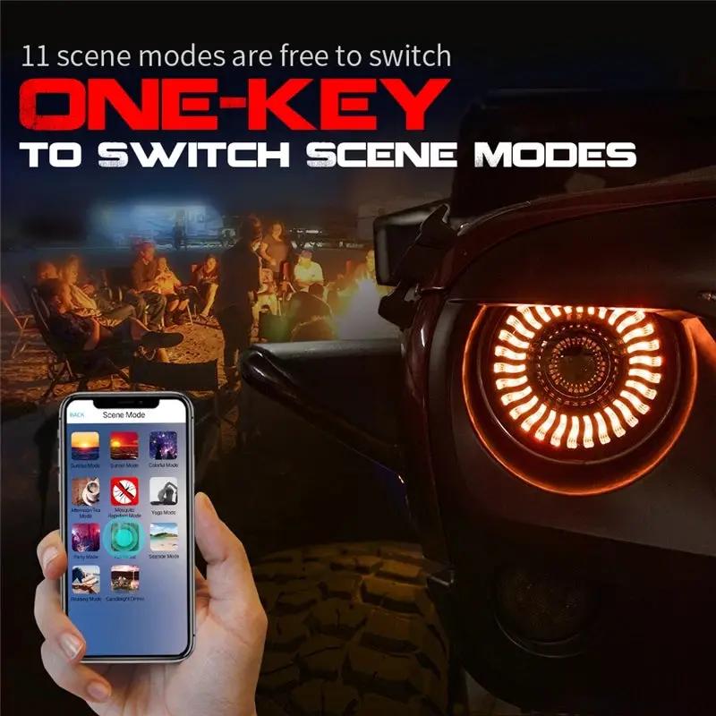 7 Inch LED Dual Beam Headlight With RGB Flowing Light Halo Angel Eyes DRL Bluetooth Control In stock with Supplier 7 to 14 days