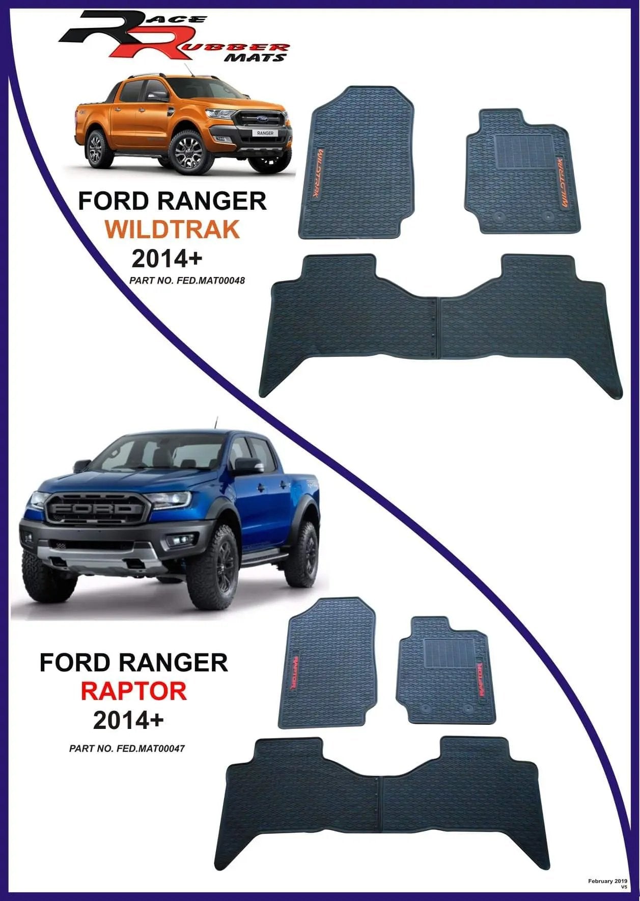 Ford Ranger Wildtrak / Raptor Heavy Duty Rubber mats Retrofitters RSA