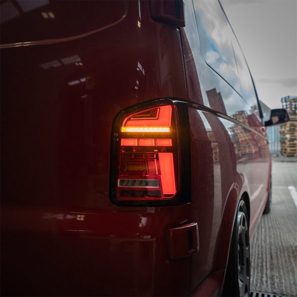 VW Transporter T6 – Rear Lights – Sequential Indicator – LED – RHD – Barn Door – Red (T6.1 Style)