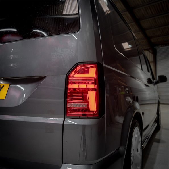 VW Transporter T6.1 – Rear Lights – Sequential Indicator – LED – RHD – Tailgate – Red Clear