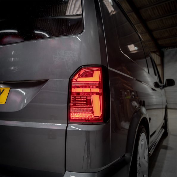 VW Transporter T6.1 – Rear Lights – Sequential Indicator – LED – RHD – Tailgate – Red Clear