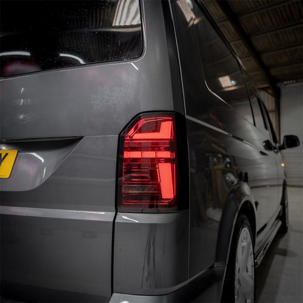 VW Transporter T6.1 – Rear Lights – Sequential Indicator – LED – RHD – Tailgate – Red Smoke