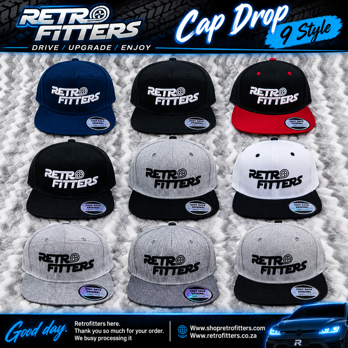 Retrofitters snapback flatpeak caps