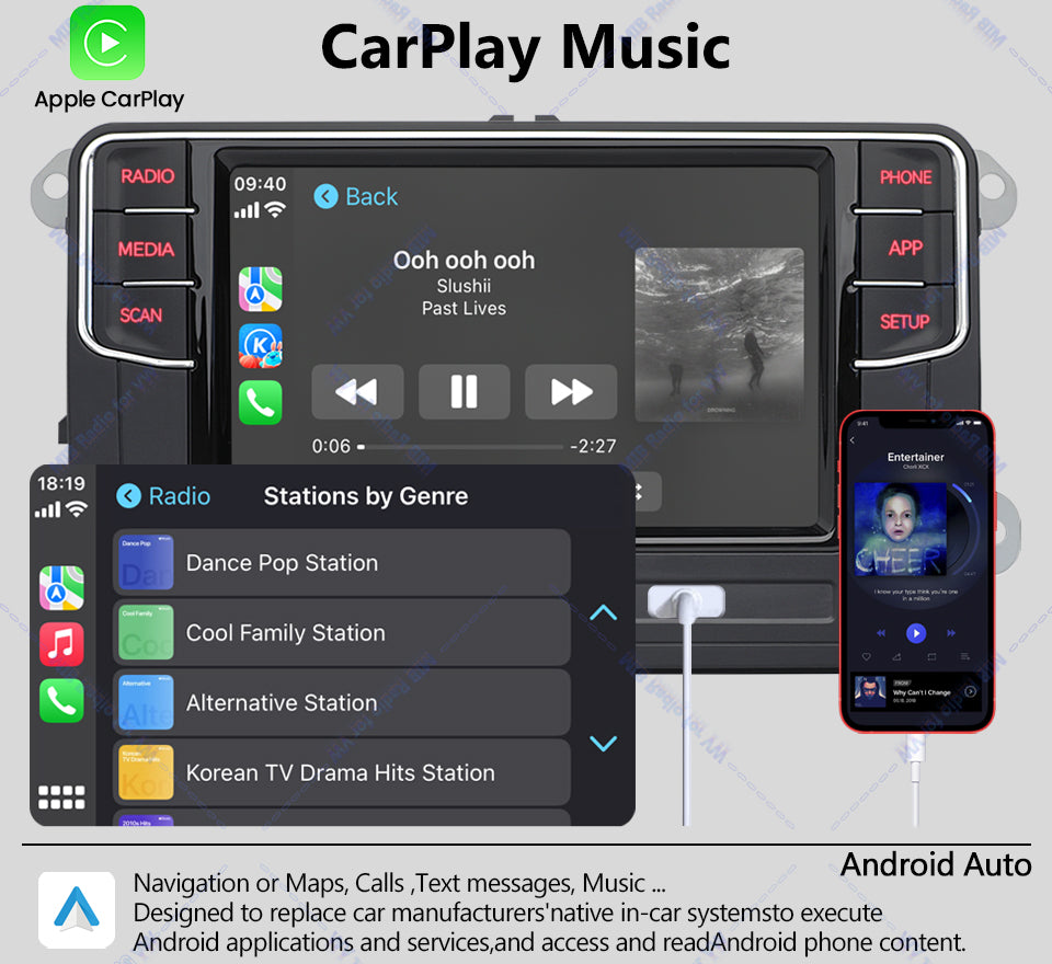 Volkswagen MIB2 6.5 inch Carplay and Android auto MQB Radio rcd440 with Rear usb port In stock with Supplier 7 to 14 days