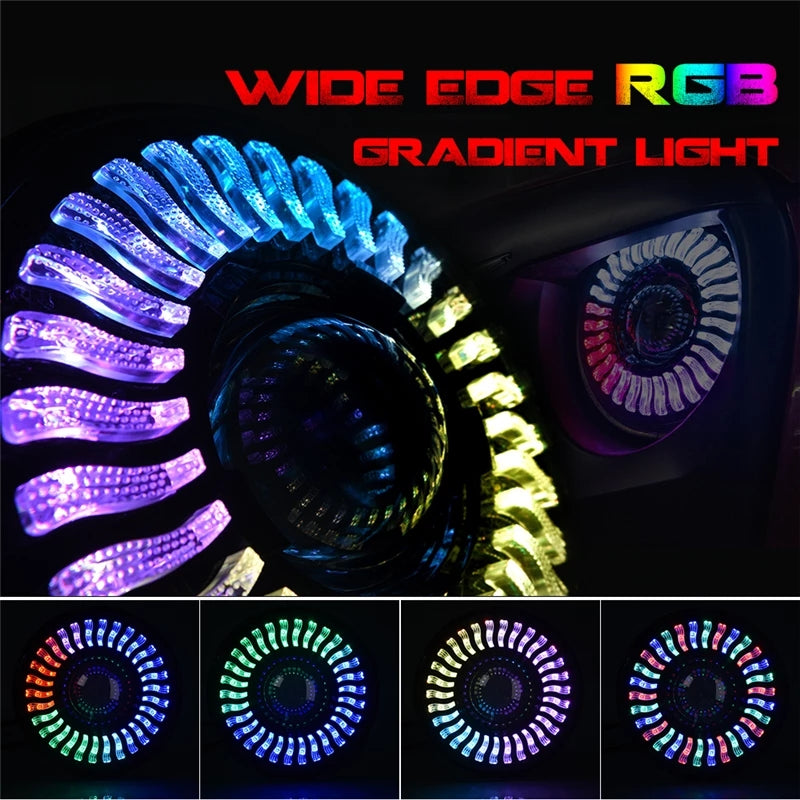 7 duim LED-dubbelstraal-koplig met RGB-vloeiende lig Halo Angel Eyes DRL Bluetooth-beheer